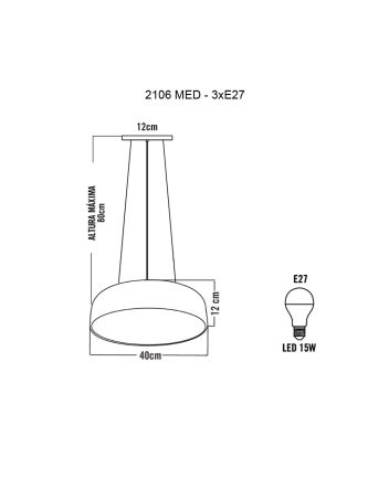 Lustre Pendente Moon 40cm 3 Lamp E27 Camurça - 2106 MED CAM