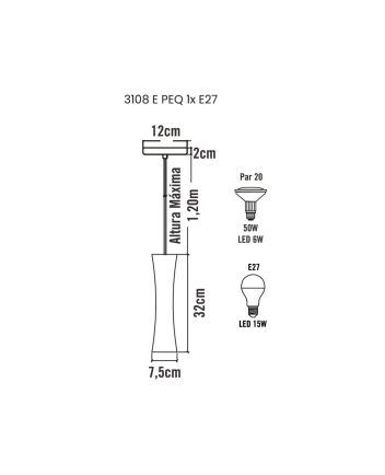 Lustre Pendente Pequim Peq 1 Lamp E27 Cobre - 3108 PEQ CB