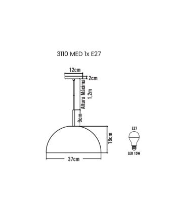 Lustre Pendente Madri 37cm 1lamp E27 Grafite/gold - 3110 MED GRF/GLD
