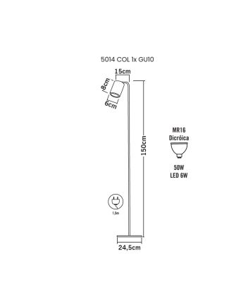 Luminária de Chão Slim Articulada 1 Lamp MR16 Preta - 5014 COL PT